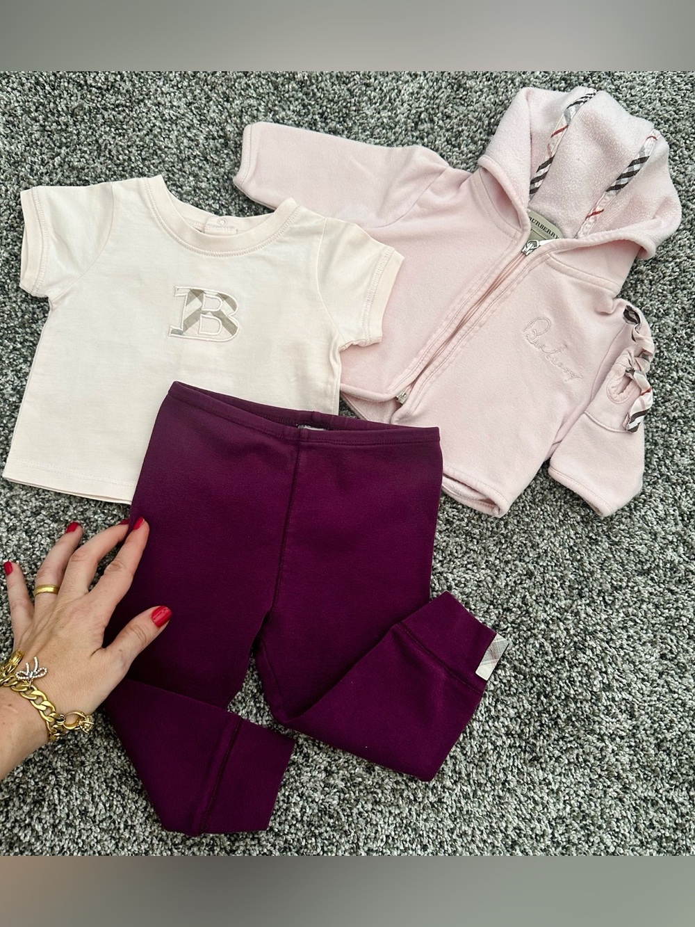 Authentic BURBERRY Baby Girls Set Jacket Top Leggings Ice Pink Lot 0-3 months NB